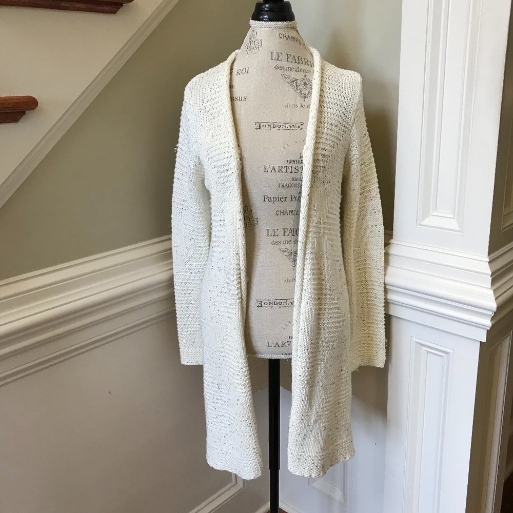 Calypso St Barth Cardigan Sweater Womens Small Cream Long Sleeve Cotton Midi